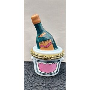 Vintage 1996‎ Lillian Vernon Champagne Porcelain Hinged Trinket Box Brut Bottle